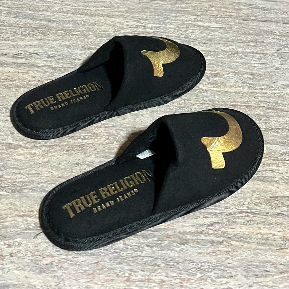 NWOT True Religion black and gold slippers - Picture 6 of 11